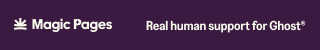 Magic Pages 320×50 banner — Support, Plum